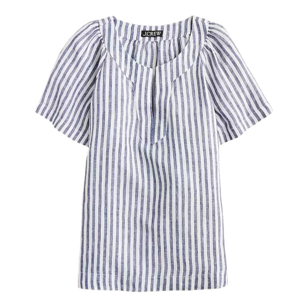 J.Crew Flutter-Sleeve Linen Stripe V-neck Top Size M